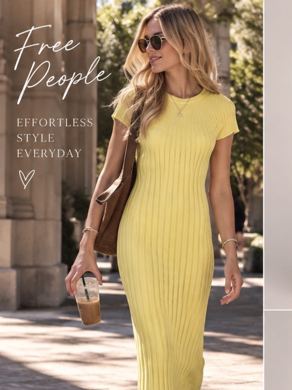 Free People Yellow Ribbed Knit Maxi Dress